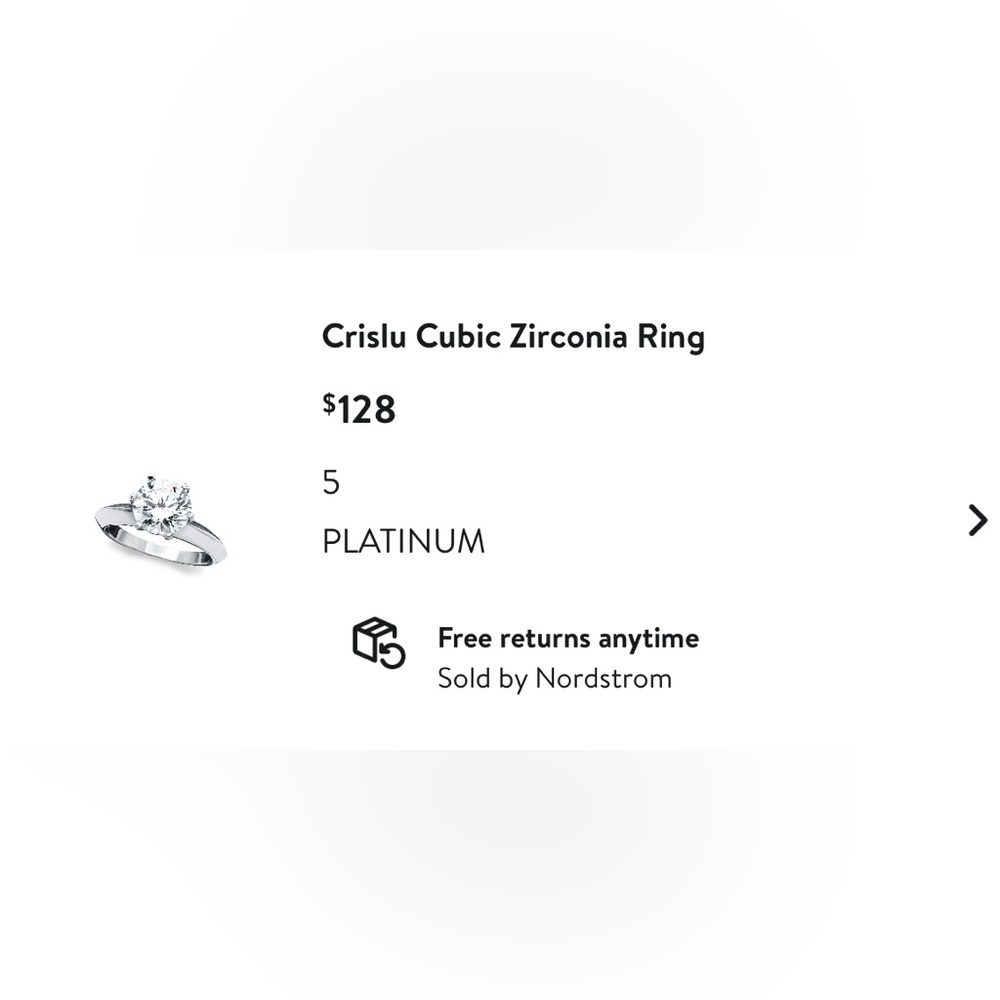 Crislu round Cubic Zirconia 2.00ct. solitaire from Nordstrom size 5